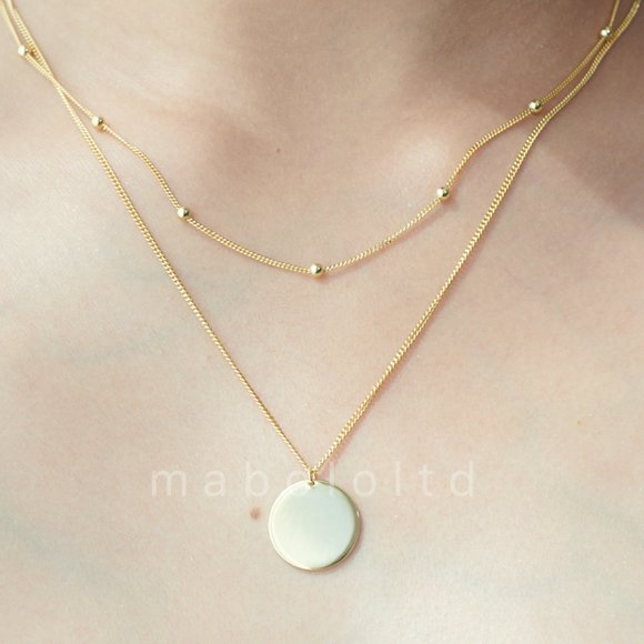 18K Gold Double Chain Gold Necklace with Pendant - Picture 3 of 8